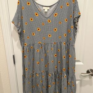 Loralette Black and White Gingham Dress with Yellow Floral Accents